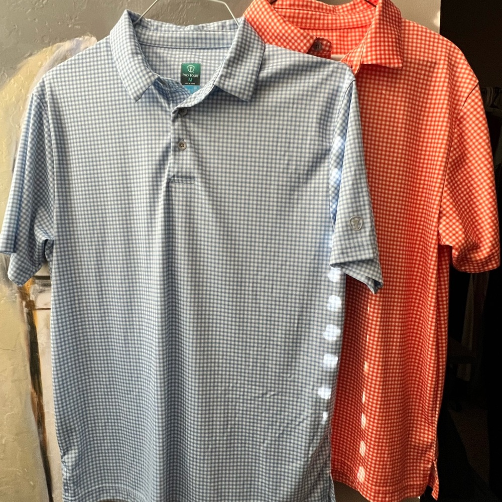 Blue and Orange Checkered Men's Medium Golf Polo Shirts